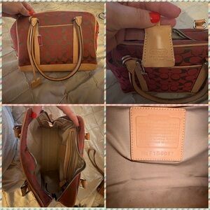 Coach Red Signature Satchel with Tan Trim